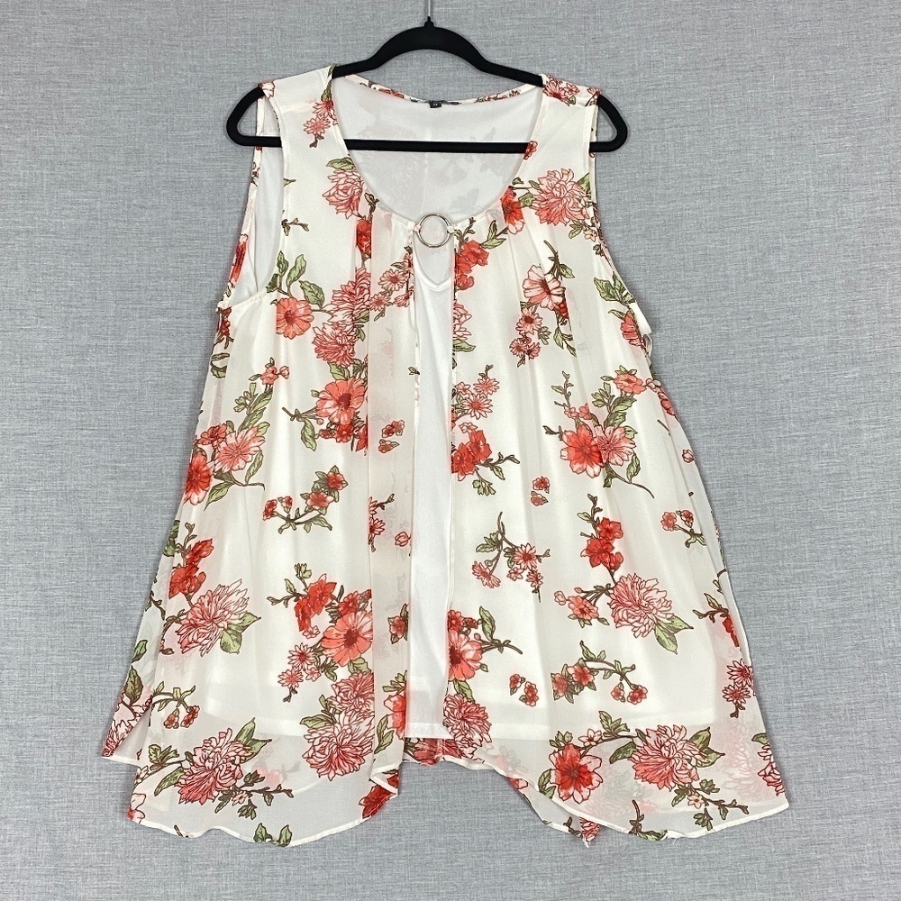 Lily Morgan Sleeveless Blouse Polyester Floral Chiffon Sz 1X